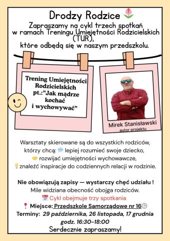 Serdecznie zapraszamy Rodziców na warsztaty w ramach TUR